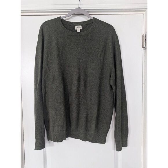 J. Crew Cotton crewneck sweater in garter stitch men's size large olive green - Picture 1 of 6
